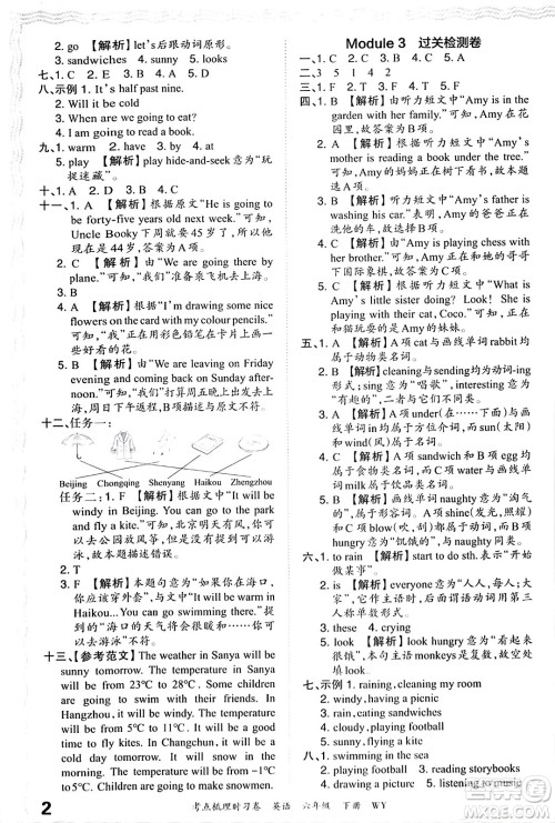 江西人民出版社2024年春王朝霞考点梳理时习卷六年级英语下册外研版答案 江西人民出版社2024年春王朝霞考点梳理时习卷六年级英语下册外研版答案