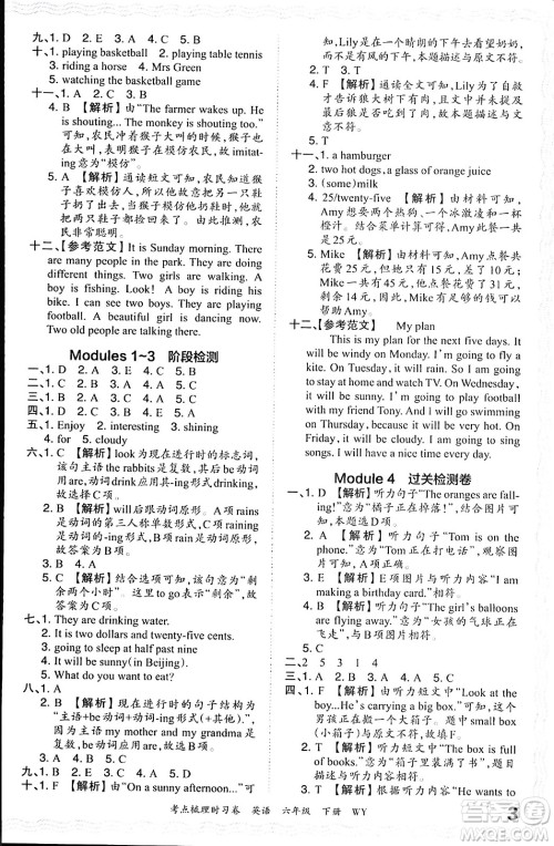 江西人民出版社2024年春王朝霞考点梳理时习卷六年级英语下册外研版答案