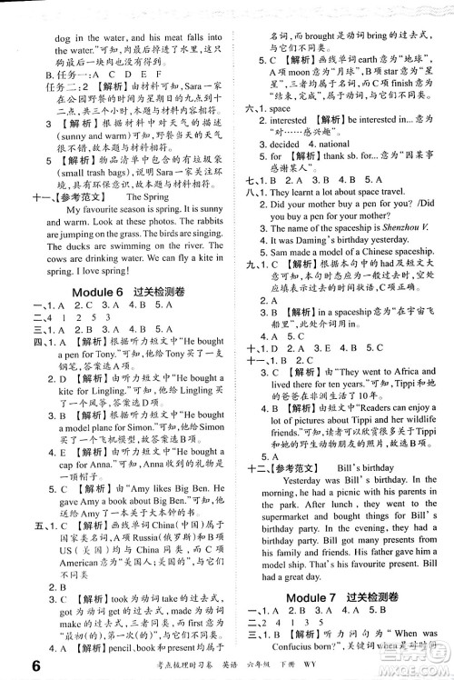 江西人民出版社2024年春王朝霞考点梳理时习卷六年级英语下册外研版答案