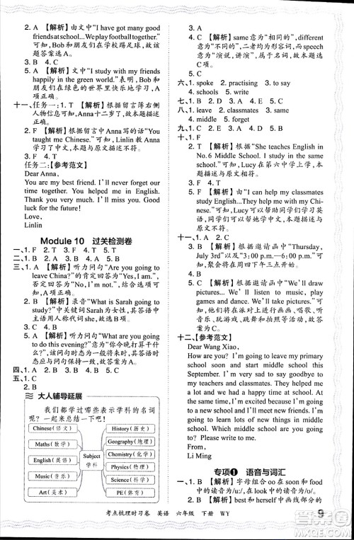 江西人民出版社2024年春王朝霞考点梳理时习卷六年级英语下册外研版答案 江西人民出版社2024年春王朝霞考点梳理时习卷六年级英语下册外研版答案