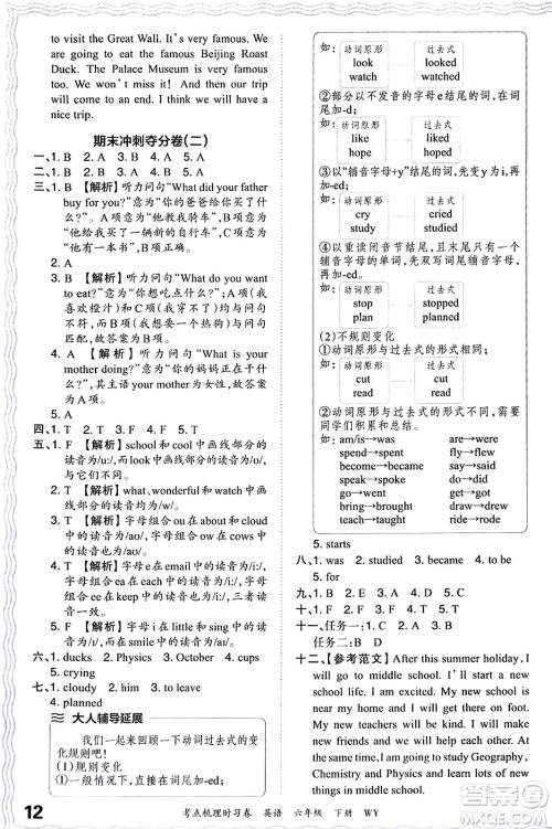 江西人民出版社2024年春王朝霞考点梳理时习卷六年级英语下册外研版答案