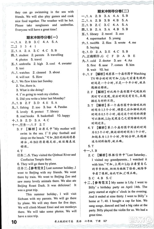 江西人民出版社2024年春王朝霞考点梳理时习卷六年级英语下册科普版答案