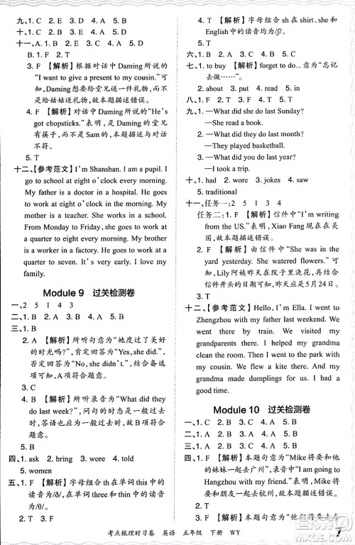 江西人民出版社2024年春王朝霞考点梳理时习卷五年级英语下册外研版答案