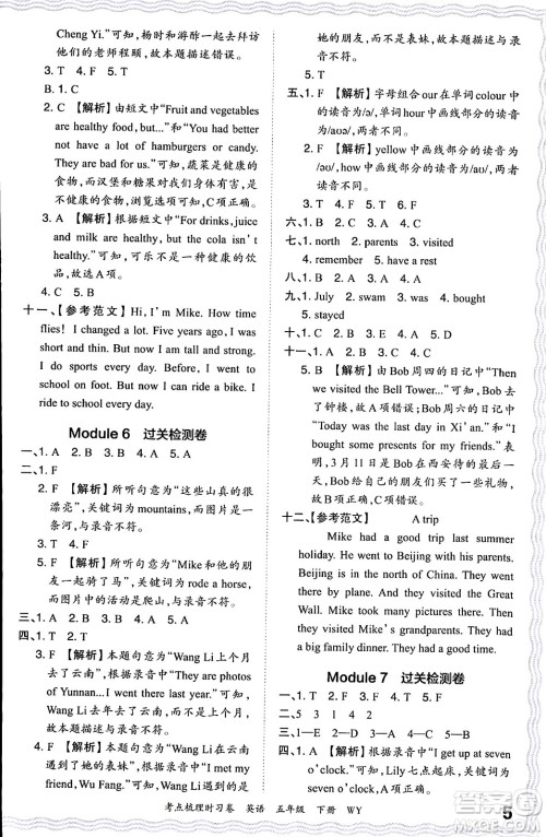 江西人民出版社2024年春王朝霞考点梳理时习卷五年级英语下册外研版答案 江西人民出版社2024年春王朝霞考点梳理时习卷五年级英语下册外研版答案