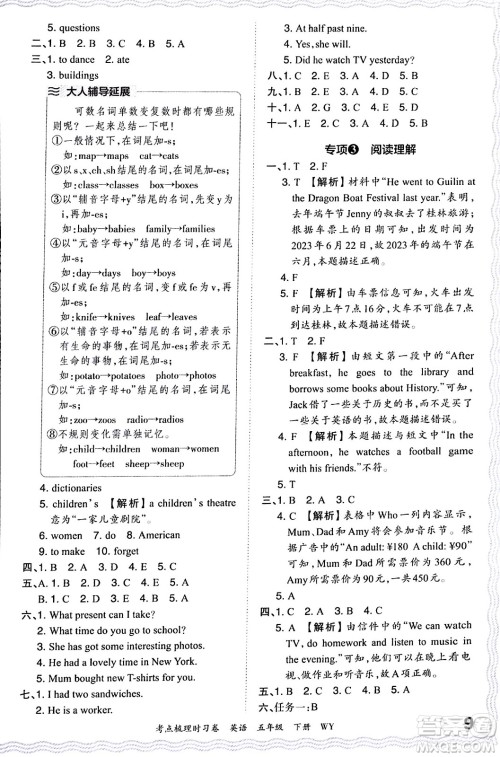 江西人民出版社2024年春王朝霞考点梳理时习卷五年级英语下册外研版答案