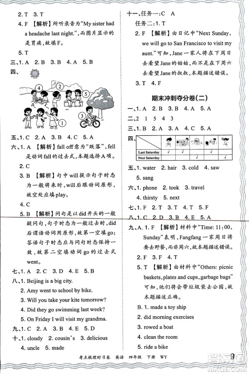 江西人民出版社2024年春王朝霞考点梳理时习卷四年级英语下册外研版答案 江西人民出版社2024年春王朝霞考点梳理时习卷四年级英语下册外研版答案