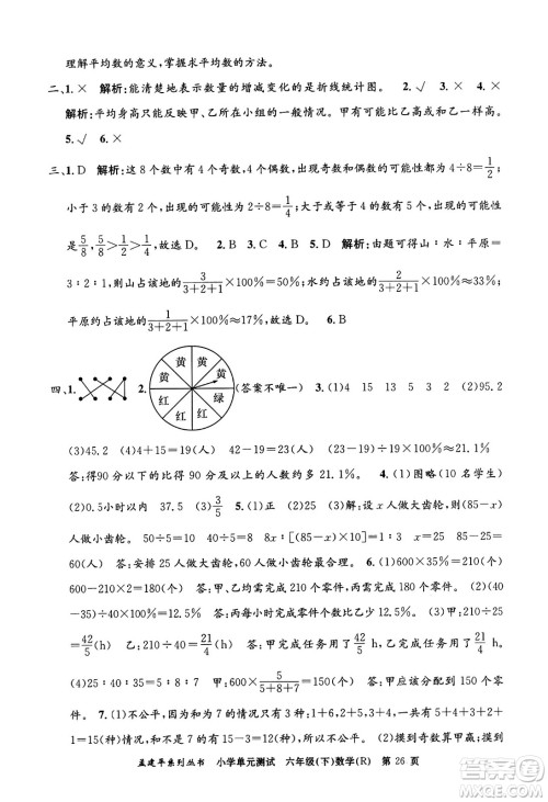浙江工商大学出版社2024年春孟建平小学单元测试六年级数学下册人教版答案 浙江工商大学出版社2024年春孟建平小学单元测试六年级数学下册人教版答案