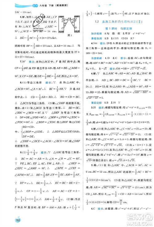 广西师范大学出版社2024年春新课程学习与测评同步学习八年级数学下册湘教版参考答案