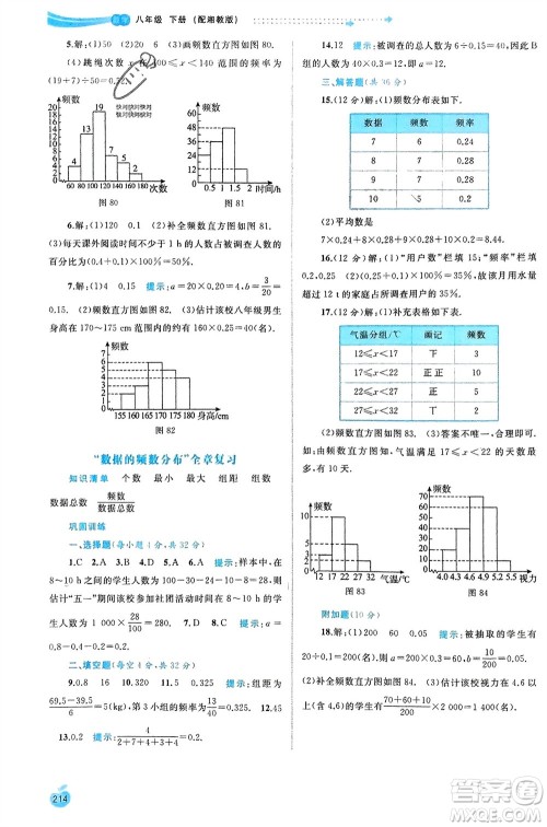 广西师范大学出版社2024年春新课程学习与测评同步学习八年级数学下册湘教版参考答案