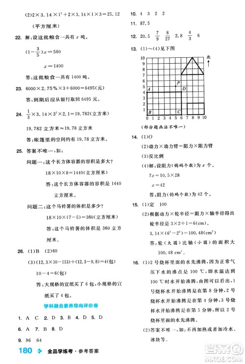 开明出版社2024年春全品学练考六年级数学下册苏教版答案 开明出版社2024年春全品学练考六年级数学下册苏教版答案