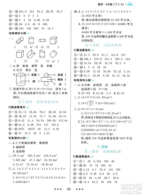 延边大学出版社2024年春细解巧练六年级数学下册人教版答案