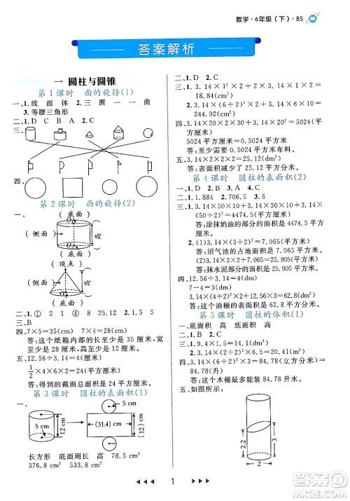 延边大学出版社2024年春细解巧练六年级数学下册北师大版答案