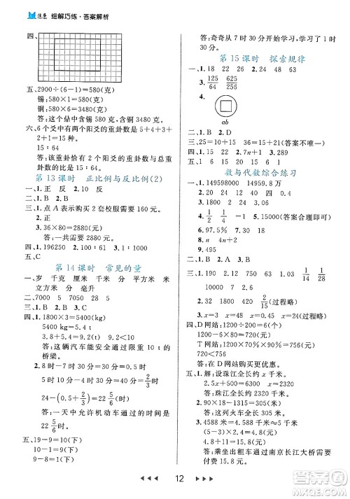 延边大学出版社2024年春细解巧练六年级数学下册北师大版答案