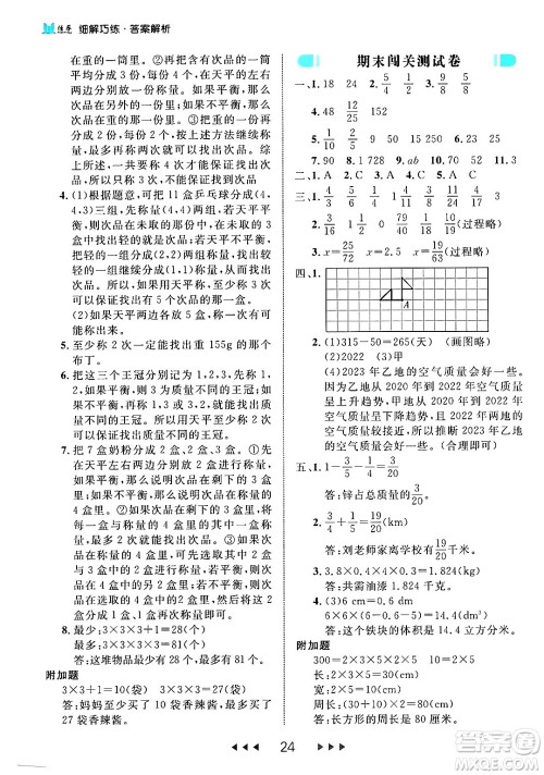 延边大学出版社2024年春细解巧练五年级数学下册人教版答案