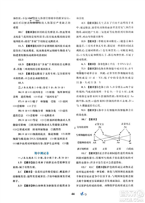 广西师范大学出版社2024年春新课程学习与测评单元双测八年级生物下册C版冀少版参考答