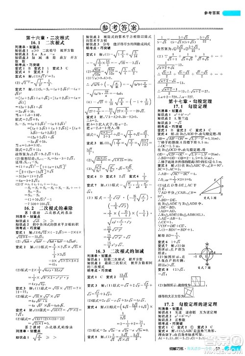 延边大学出版社2024年春细解巧练八年级数学下册人教版答案