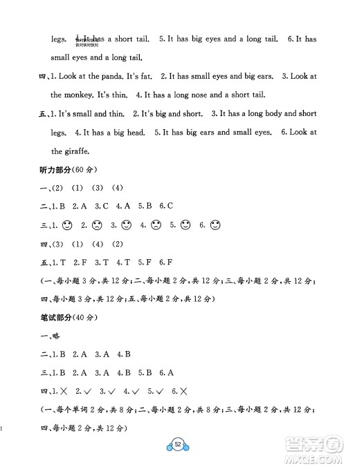 广西教育出版社2024年春自主学习能力测评单元测试三年级英语下册A版人教版参考答案