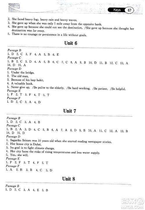 湖北教育出版社2024年春长江作业本初中英语阅读训练八年级英语下册人教版答案 湖北教育出版社2024年春长江作业本初中英语阅读训练八年级英语下册人教版答案
