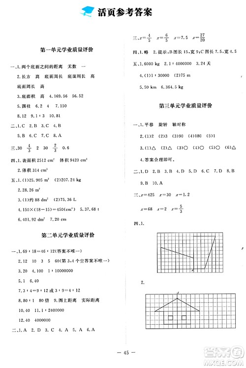 北京师范大学出版社2024年春新课标同步单元练习六年级数学下册北师大版答案