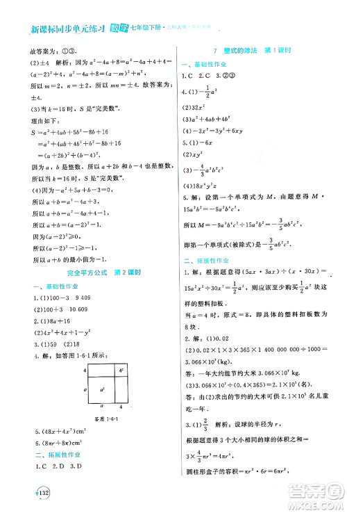 北京师范大学出版社2024年春新课标同步单元练习七年级数学下册北师大版深圳专版答案