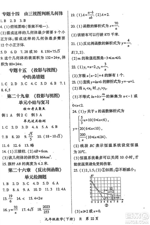 吉林教育出版社2024年春启航新课堂九年级数学下册人教版答案