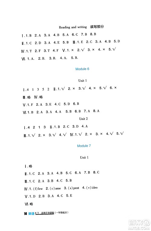 四川教育出版社2024年春新课标小学生学习实践园地六年级英语下册外研版一起点答案