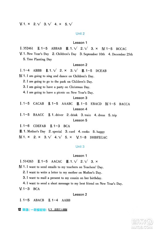 四川教育出版社2024年春新课标小学生学习实践园地五年级英语下册人教版一起点答案 四川教育出版社2024年春新课标小学生学习实践园地五年级英语下册人教版一起点答案