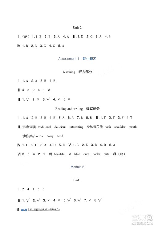 四川教育出版社2024年春新课标小学生学习实践园地五年级英语下册外研版一起点答案