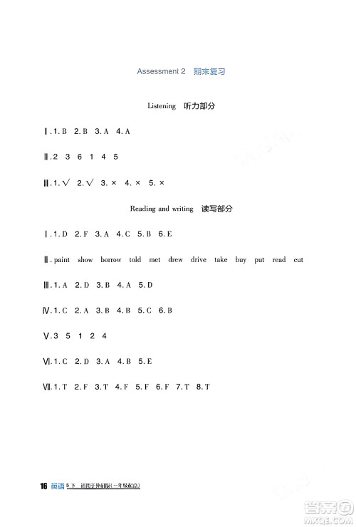 四川教育出版社2024年春新课标小学生学习实践园地五年级英语下册外研版一起点答案