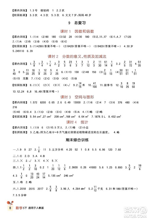 四川教育出版社2024年春新课标小学生学习实践园地五年级数学下册人教版答案