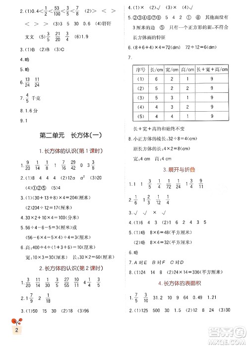 四川教育出版社2024年春新课标小学生学习实践园地五年级数学下册北师大版答案 四川教育出版社2024年春新课标小学生学习实践园地五年级数学下册北师大版答案