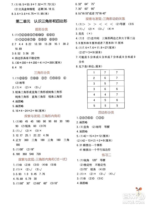 四川教育出版社2024年春新课标小学生学习实践园地四年级数学下册北师大版答案 四川教育出版社2024年春新课标小学生学习实践园地四年级数学下册北师大版答案