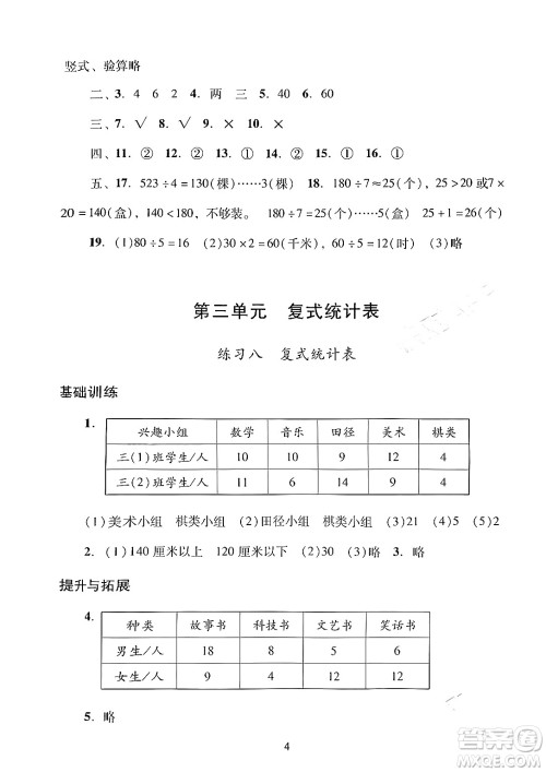 广州出版社2024年春阳光学业评价三年级数学下册人教版答案