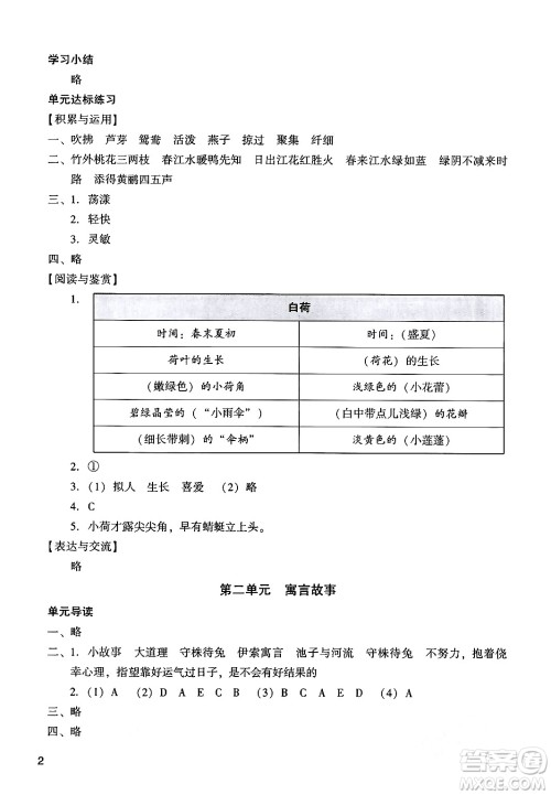 广州出版社2024年春阳光学业评价三年级语文下册人教版答案