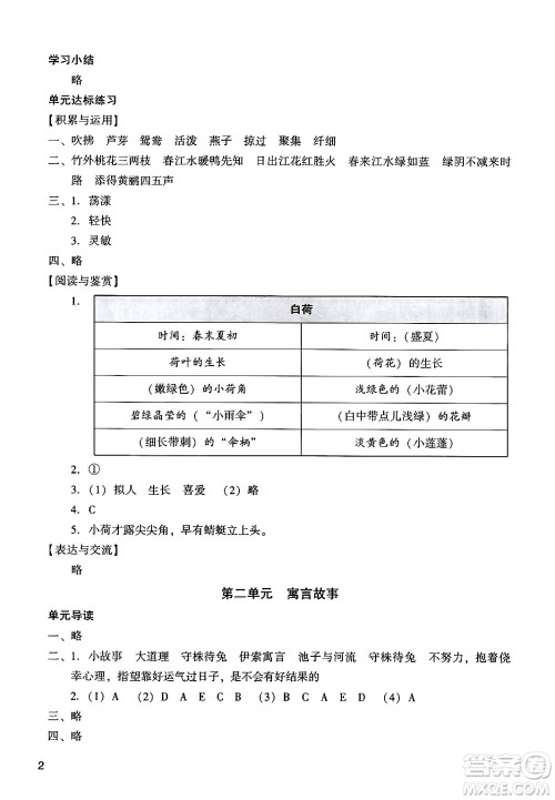 广州出版社2024年春阳光学业评价三年级语文下册人教版答案