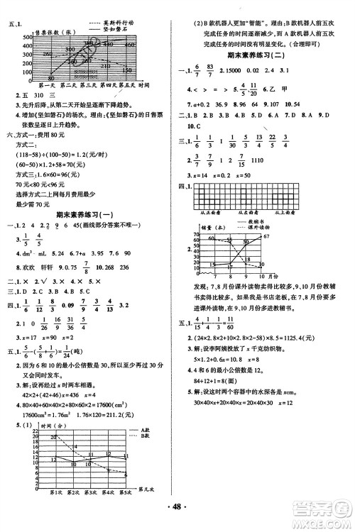 吉林教育出版社2024年春一对一同步精练测评五年级数学下册西师版参考答案