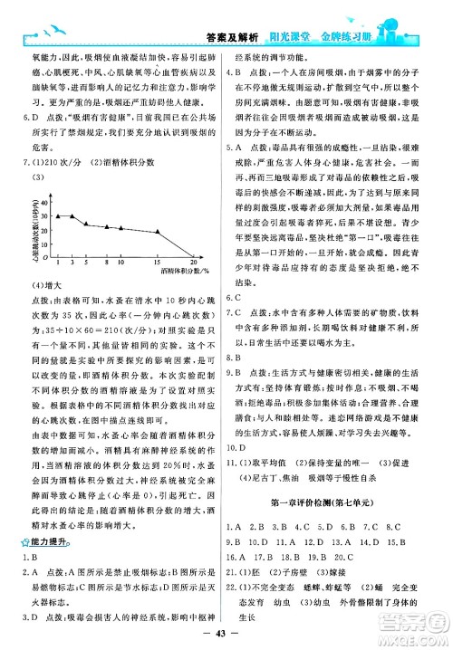人民教育出版社2024年春阳光课堂金牌练习册八年级生物下册人教版答案 人民教育出版社2024年春阳光课堂金牌练习册八年级生物下册人教版答案