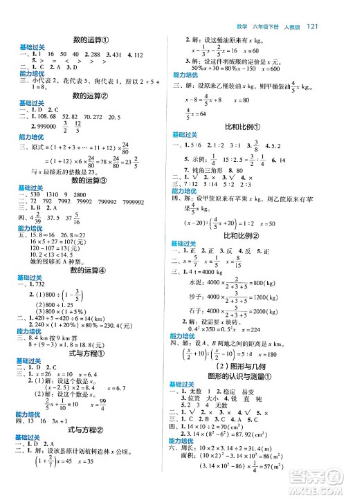湖南教育出版社2024年春学法大视野六年级数学下册人教版答案 湖南教育出版社2024年春学法大视野六年级数学下册人教版答案