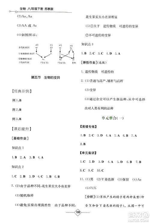 湖南教育出版社2024年春学法大视野八年级生物下册苏教版答案