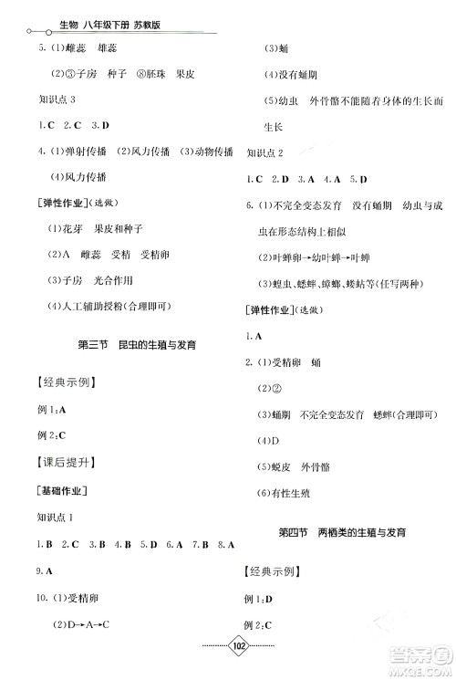 湖南教育出版社2024年春学法大视野八年级生物下册苏教版答案 湖南教育出版社2024年春学法大视野八年级生物下册苏教版答案