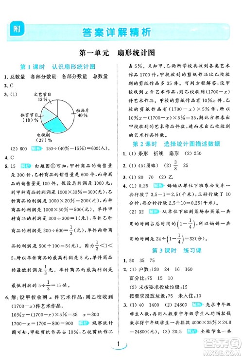 北京教育出版社2024年春亮点给力提优班六年级数学下册江苏版答案