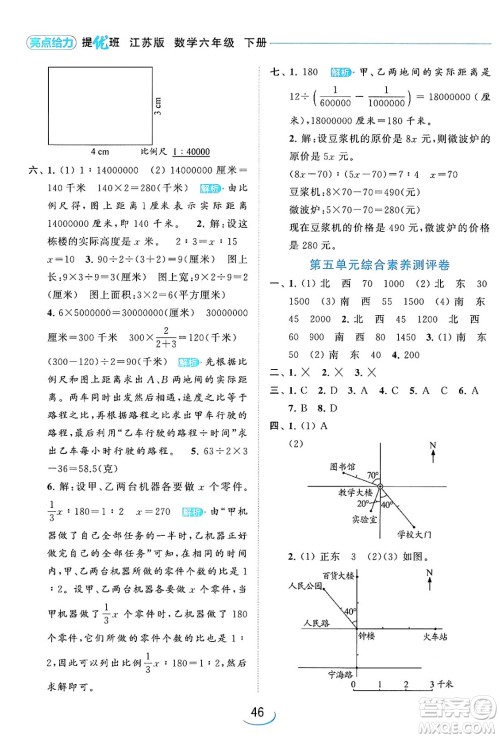北京教育出版社2024年春亮点给力提优班六年级数学下册江苏版答案