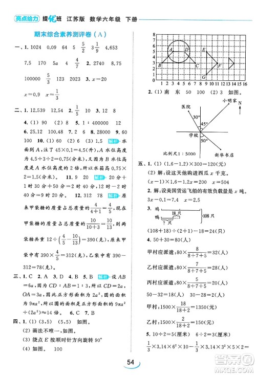 北京教育出版社2024年春亮点给力提优班六年级数学下册江苏版答案