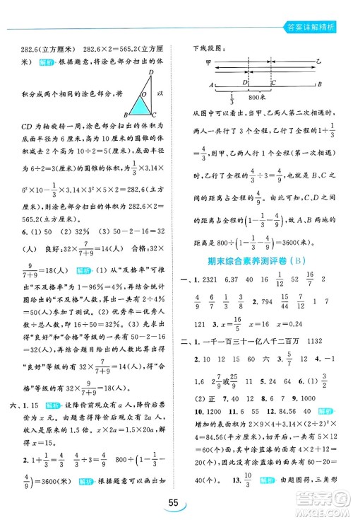 北京教育出版社2024年春亮点给力提优班六年级数学下册江苏版答案