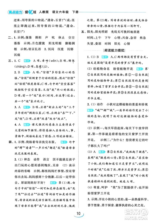 北京教育出版社2024年春亮点给力提优班六年级语文下册江苏版答案