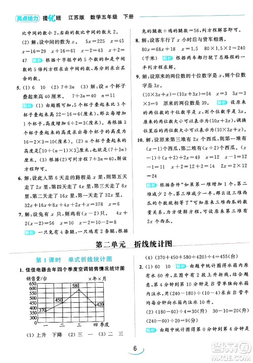 北京教育出版社2024年春亮点给力提优班五年级数学下册江苏版答案