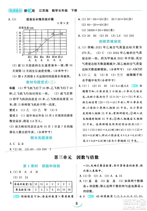 北京教育出版社2024年春亮点给力提优班五年级数学下册江苏版答案