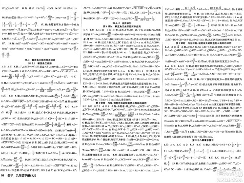 安徽师范大学出版社2024年春课时夺冠九年级数学下册人教版答案