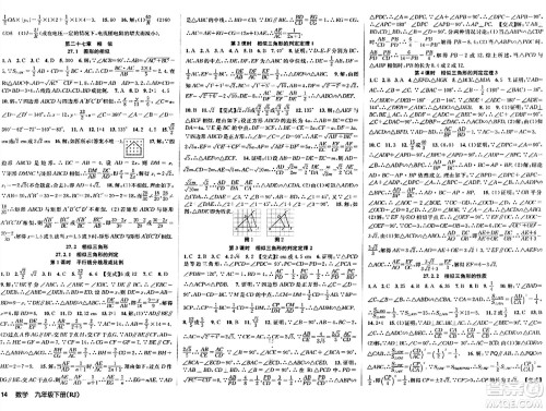 安徽师范大学出版社2024年春课时夺冠九年级数学下册人教版答案