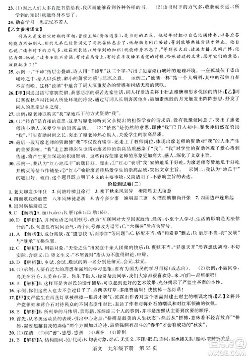 安徽师范大学出版社2024年春课时夺冠九年级语文下册人教版答案